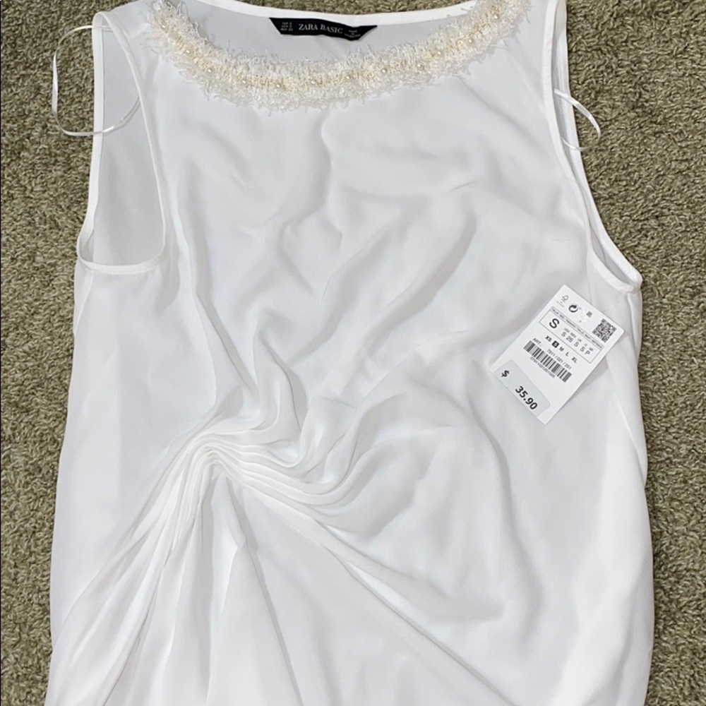 NWT ZARA white embellished collar blouse